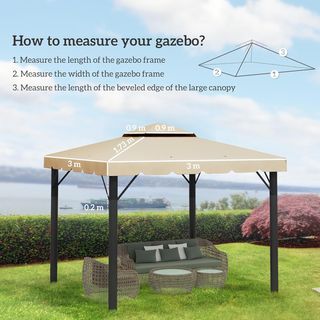 Tetto di Ricambio per Gazebo da Giardino con Tetto a 2 Livelli, Copertura in Poliestere per Gazebo 3x3M, Beige