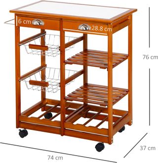 Carro De Cocina Multiusos De Madera De Pino 74 X 37 X 76Cm Marrón Claro