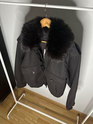 Abrigo Zara Piel Sintética Cuello Pelo Marrón XS