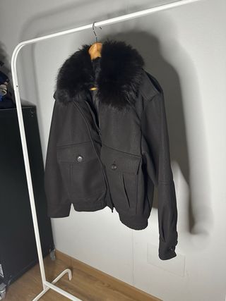 Abrigo Zara Piel Sintética Cuello Pelo Marrón XS