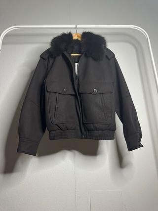 Abrigo Zara Piel Sintética Cuello Pelo Marrón XS