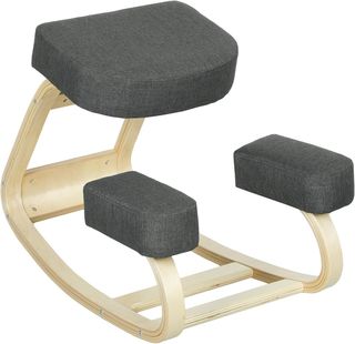 Sedia ergonomica con ginocchiera e movimento di oscillazione, sedia posturale imbottita moderna in legno di abete e poliestere, 51X69X58 cm, grigio