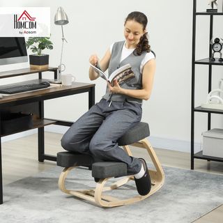 Sedia ergonomica con ginocchiera e movimento di oscillazione, sedia posturale imbottita moderna in legno di abete e poliestere, 51X69X58 cm, grigio