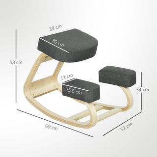 Sedia ergonomica con ginocchiera e movimento di oscillazione, sedia posturale imbottita moderna in legno di abete e poliestere, 51X69X58 cm, grigio