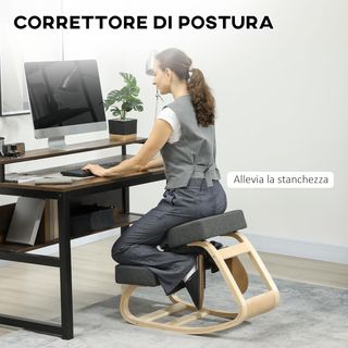 Sedia ergonomica con ginocchiera e movimento di oscillazione, sedia posturale imbottita moderna in legno di abete e poliestere, 51X69X58 cm, grigio