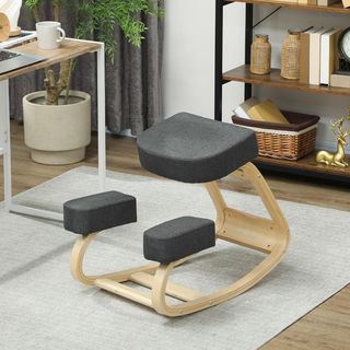 Sedia ergonomica con ginocchiera e movimento di oscillazione, sedia posturale imbottita moderna in legno di abete e poliestere, 51X69X58 cm, grigio