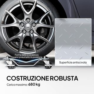 Set di 2 carrelli per pneumatici Dolly, carrello di manovra per ruote, carrello per spostare auto in metallo antiscivolo con ruote girevoli e bloccabili, argento