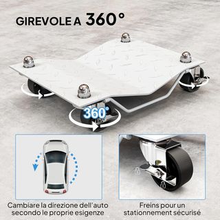 Set di 2 carrelli per pneumatici Dolly, carrello di manovra per ruote, carrello per spostare auto in metallo antiscivolo con ruote girevoli e bloccabili, argento