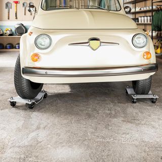 Set di 2 carrelli per pneumatici Dolly, carrello di manovra per ruote, carrello per spostare auto in metallo antiscivolo con ruote girevoli e bloccabili, argento