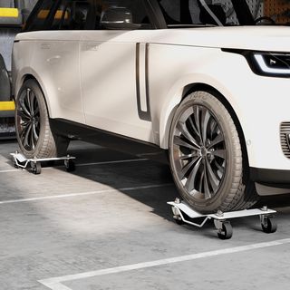 Set di 2 carrelli per pneumatici Dolly, carrello di manovra per ruote, carrello per spostare auto in metallo antiscivolo con ruote girevoli e bloccabili, argento