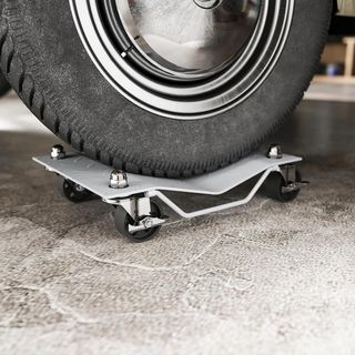 Set di 2 carrelli per pneumatici Dolly, carrello di manovra per ruote, carrello per spostare auto in metallo antiscivolo con ruote girevoli e bloccabili, argento