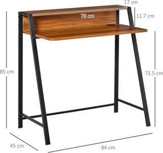 Scrivania moderna a 2 livelli per camera e ufficio, mobili in legno e metallo, 84X45X85Cm, nero e noce