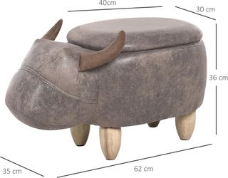 Pouf Contenitore a Forma di Bufalo, Pouf Moderno per Soggiorno, Sgabello Poggiapiedi, Struttura in Legno, Seduta Imbottitura, 62X35X36Cm, Marrone