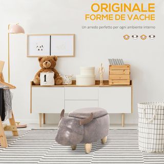 Pouf Contenitore a Forma di Bufalo, Pouf Moderno per Soggiorno, Sgabello Poggiapiedi, Struttura in Legno, Seduta Imbottitura, 62X35X36Cm, Marrone