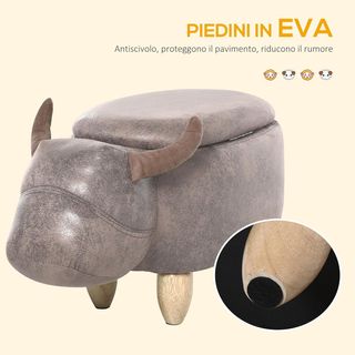 Pouf Contenitore a Forma di Bufalo, Pouf Moderno per Soggiorno, Sgabello Poggiapiedi, Struttura in Legno, Seduta Imbottitura, 62X35X36Cm, Marrone
