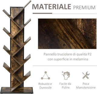 Libreria ad Albero in Legno, Scaffale Salvaspazio a Colonna con 10 Ripiani in Stile Industriale, 50X28X142Cm