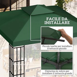 Tetto di Ricambio per Gazebo 3X3M, Tela per Gazebo a 2 Livelli Resistente ai Raggi UV, Verde Scuro (SOLO TELA)