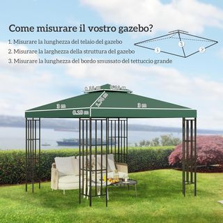 Tetto di Ricambio per Gazebo 3X3M, Tela per Gazebo a 2 Livelli Resistente ai Raggi UV, Verde Scuro (SOLO TELA)