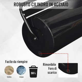 Rullo da Giardino Φ32X50Cm in Metallo Impermeabile Nero, Capacità Fino a 38 Litri (Acqua o Sabbia)