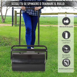 Rullo da Giardino Φ32X50Cm in Metallo Impermeabile Nero, Capacità Fino a 38 Litri (Acqua o Sabbia)