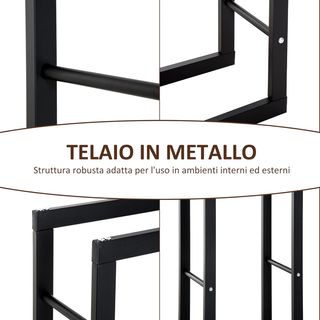 Porta legna verticale interno con capacità massima di 100 kg, legnaia per interni ed esterni in metallo, 40X25X100 cm, nero