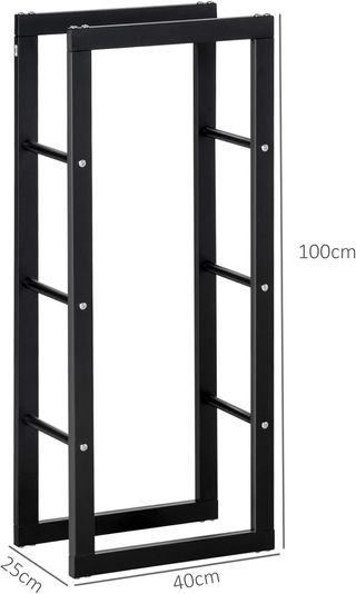 Porta legna verticale interno con capacità massima di 100 kg, legnaia per interni ed esterni in metallo, 40X25X100 cm, nero