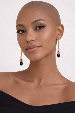 Pendientes largos acero inoxidable oro y rojo