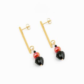 Pendientes largos acero inoxidable oro y rojo