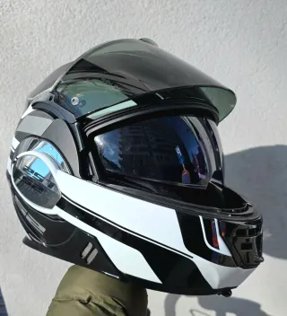 Casco Moto Modular LS2 Negro Blanco