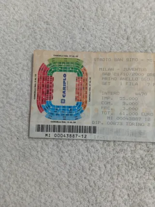 Biglietto Stadio San Siro Milan-Juventus 21/10/200