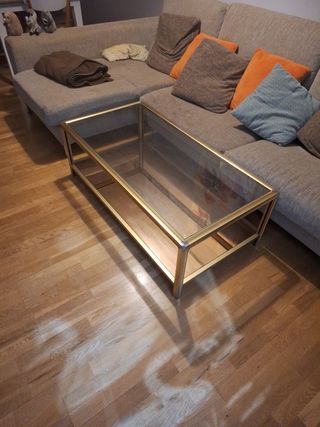 Tavolo da centro in vetro e metallo dorato