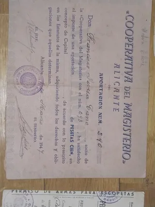 Documentos antiguos Alicante: Carnets y Permisos