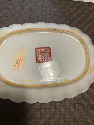 Bandeja antigua china barco y flores