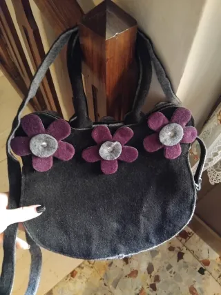 Borsetta lana cotta donna fiori viola
