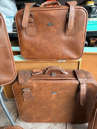 Juego Maletas Cuero Vintage Marrón