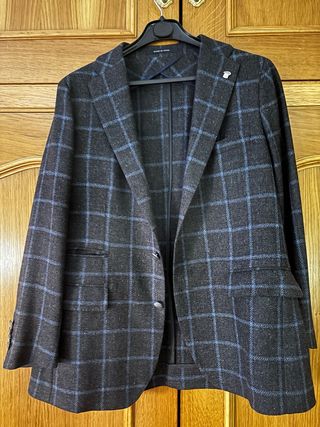 Americana Italiana Hombre Cuadros Azul/Gris