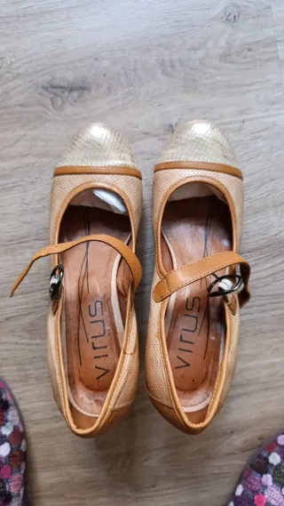 Zapatos Virus Talla 37 Marrón y Dorado