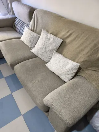 Sofá Chaise Longue Beige/Azul 3m