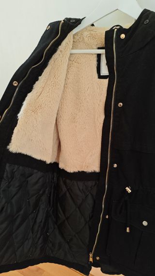 Chaquetón mujer negro y beige
