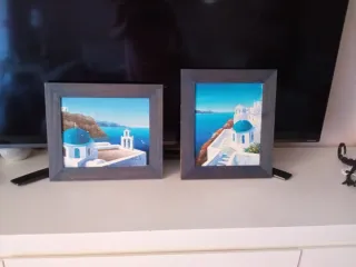 2 Cuadros Santorini Grecia Acrílico Madera