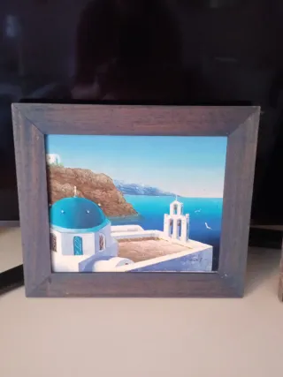 2 Cuadros Santorini Grecia Acrílico Madera