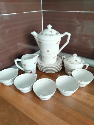 Juego de café porcelana blanco y oro