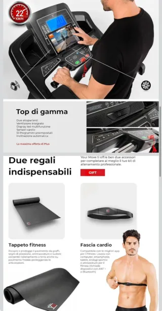 Tapis roulant 22 Km/h con inclinazione 18%