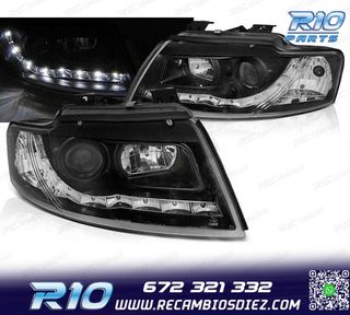 FAROS AUDI A4 B6 00-04 LUZ DIURNA LED FONDO NEGRO