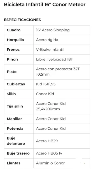 Bicicleta per bambini 16'' CONOR METEOR rosa