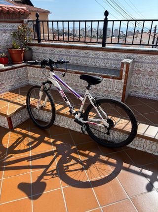 Bicicleta montaña blanca y morada