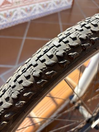 Bicicleta montaña blanca y morada