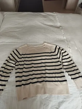 Jersey de punto fino rayas beige y negro