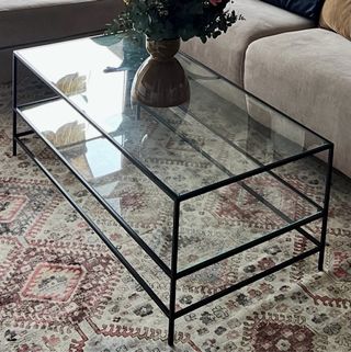 Mesa centro cristal y metal negra 120x60