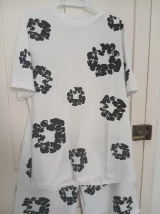 Conjunto verano flores blanco y negro